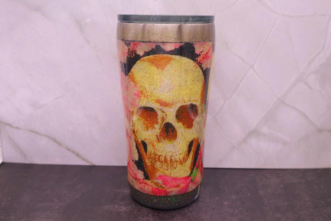 Skull & Roses Glitter Tumbler — 20 oz (Misfit)