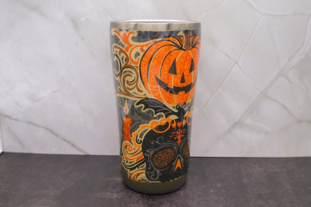 Sugar Skull & Pumpkin Tumbler — 20 oz