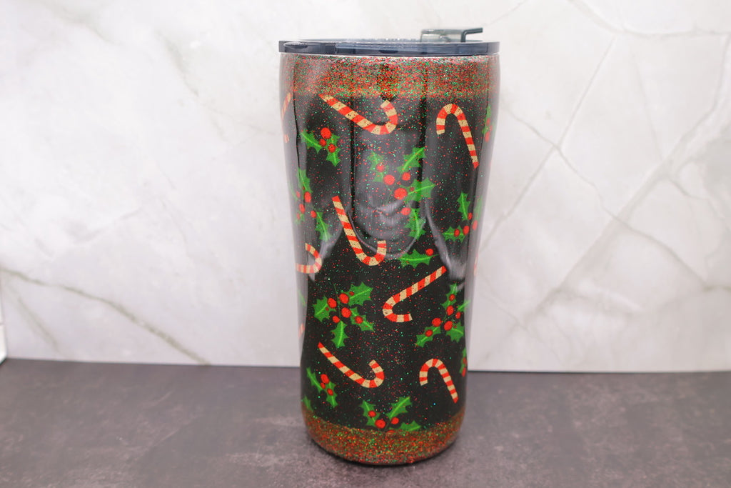 Holly Cane Glitter Tumbler — 20 oz