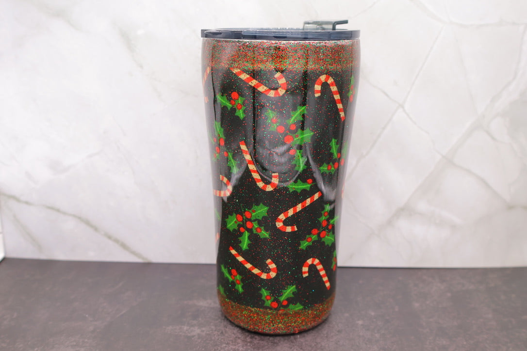 Holly Cane Glitter Tumbler — 20 oz