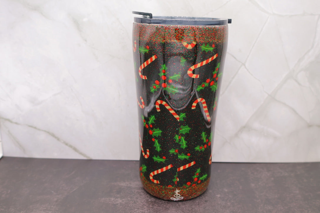 Holly Cane Glitter Tumbler — 20 oz