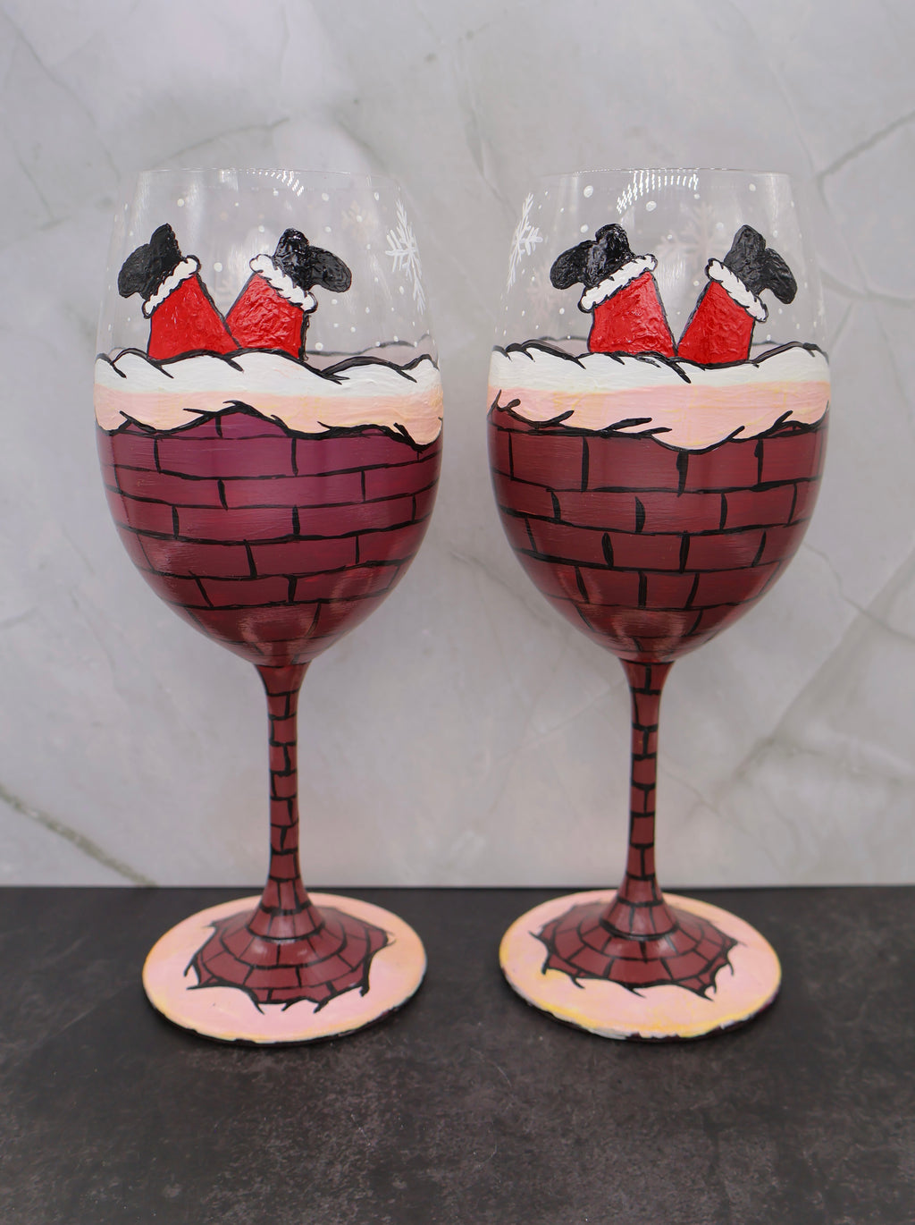 Santa Down the Chimney Wine Glasses — Set of 2 (Misfit)