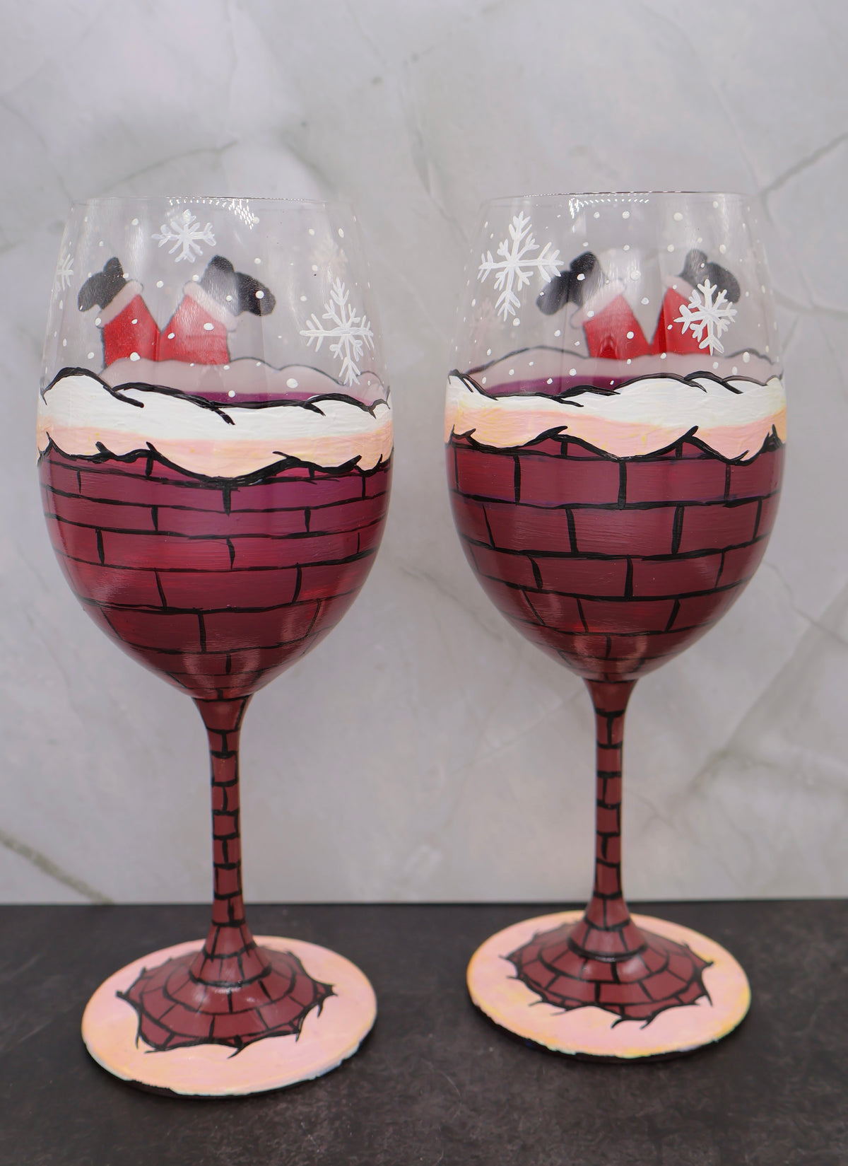 Santa Down the Chimney Wine Glasses — Set of 2 (Misfit)