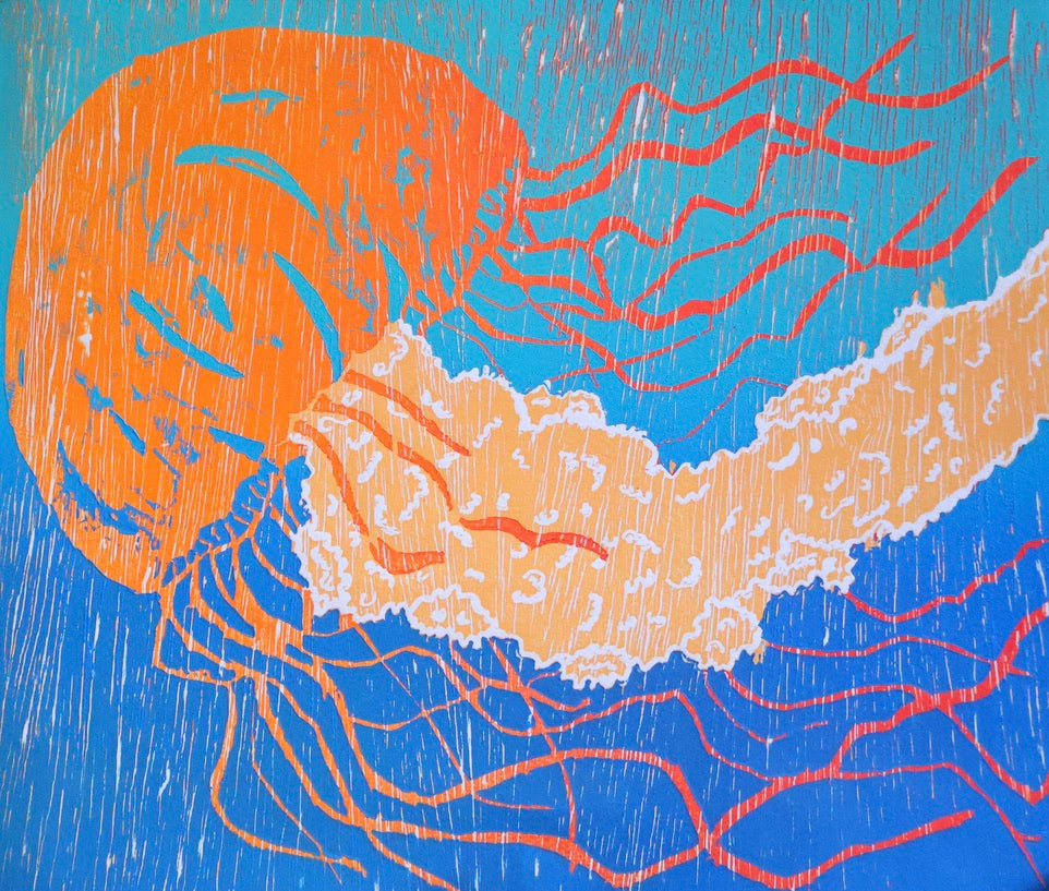 Liquid Serenity — Reduction Woodcut